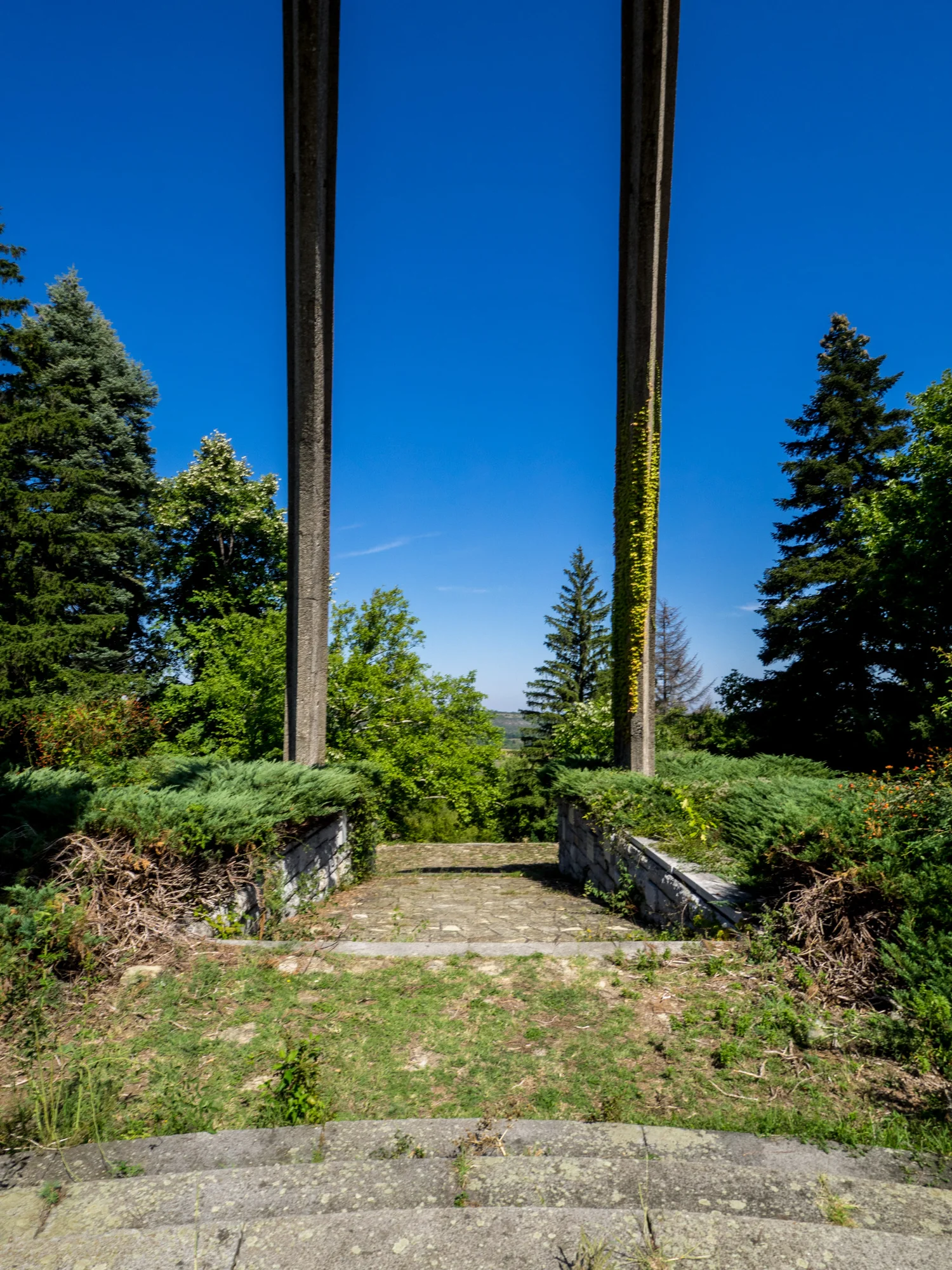  Looking down towards the old approach terrace. This leads down to the old road and parking area. 
